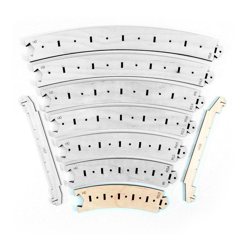 Gabarits-pistes courbes R2/R3 avec substrat H0 6 pcs