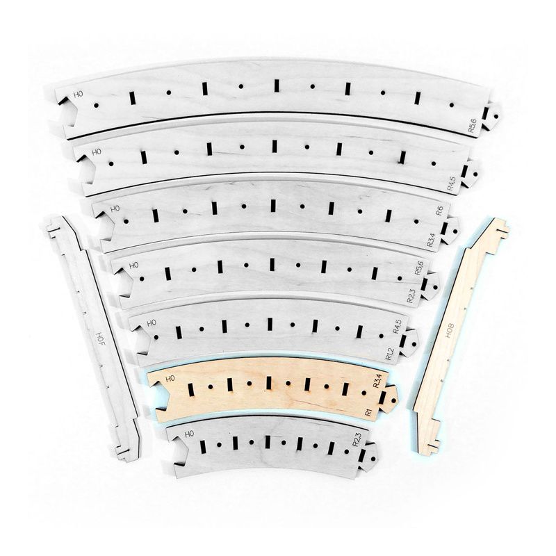 Gabarits-pistes courbes R3/R4 avec substrat H0 6 pcs