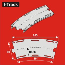 Segment d'arc H0 1 rail. R-358mm 30°, avec. 80mm 6 pièces