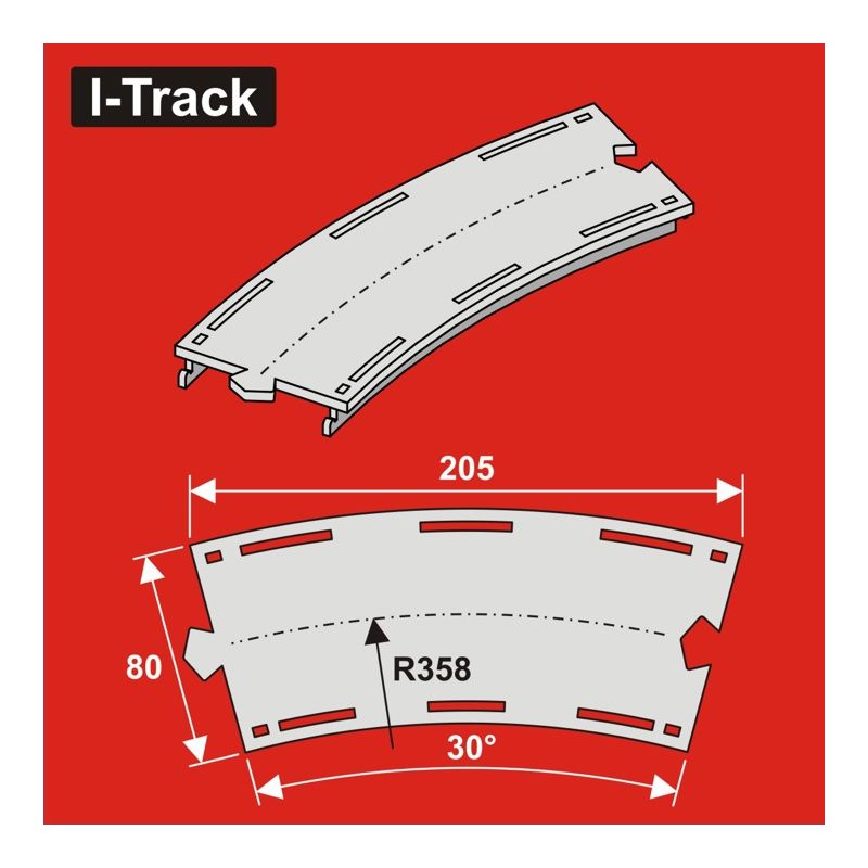 Segment d'arc H0 1 rail. R-358mm 30°, avec. 80mm 6 pièces