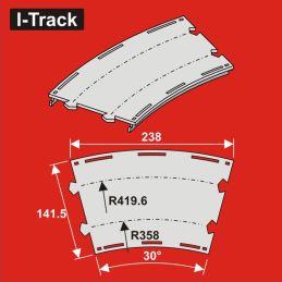 Arceau H0 à 2 rails. R 358/419,6 mm, 30°, 6 pièces