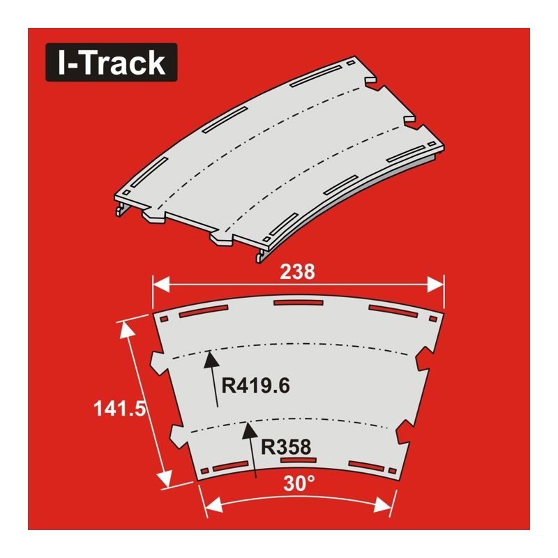 Arceau H0 à 2 rails. R 358/419,6 mm, 30°, 6 pièces