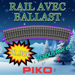 Rail avec ballast, Rayon 2, courbure 422 mm, Vendus par 6