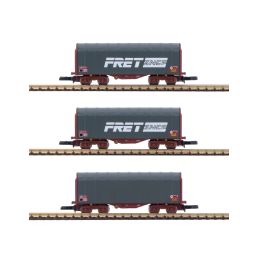 Pack de 3 - Wagon court bâché à bogies à l'échelle Z (1/220) - FRET SNCF - époque IV-V