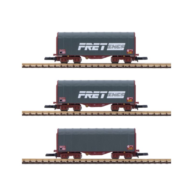 Pack de 3 - Wagon court bâché à bogies à l'échelle Z (1/220) - FRET SNCF - époque IV-V